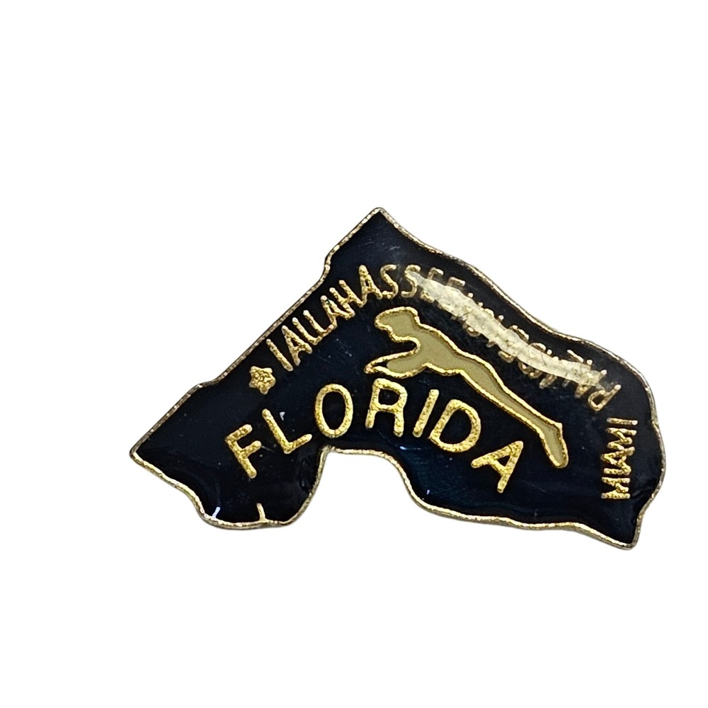 Florida Souvenir Travel Pin Black Gold State Map Tallahassee Miami Palm Beach